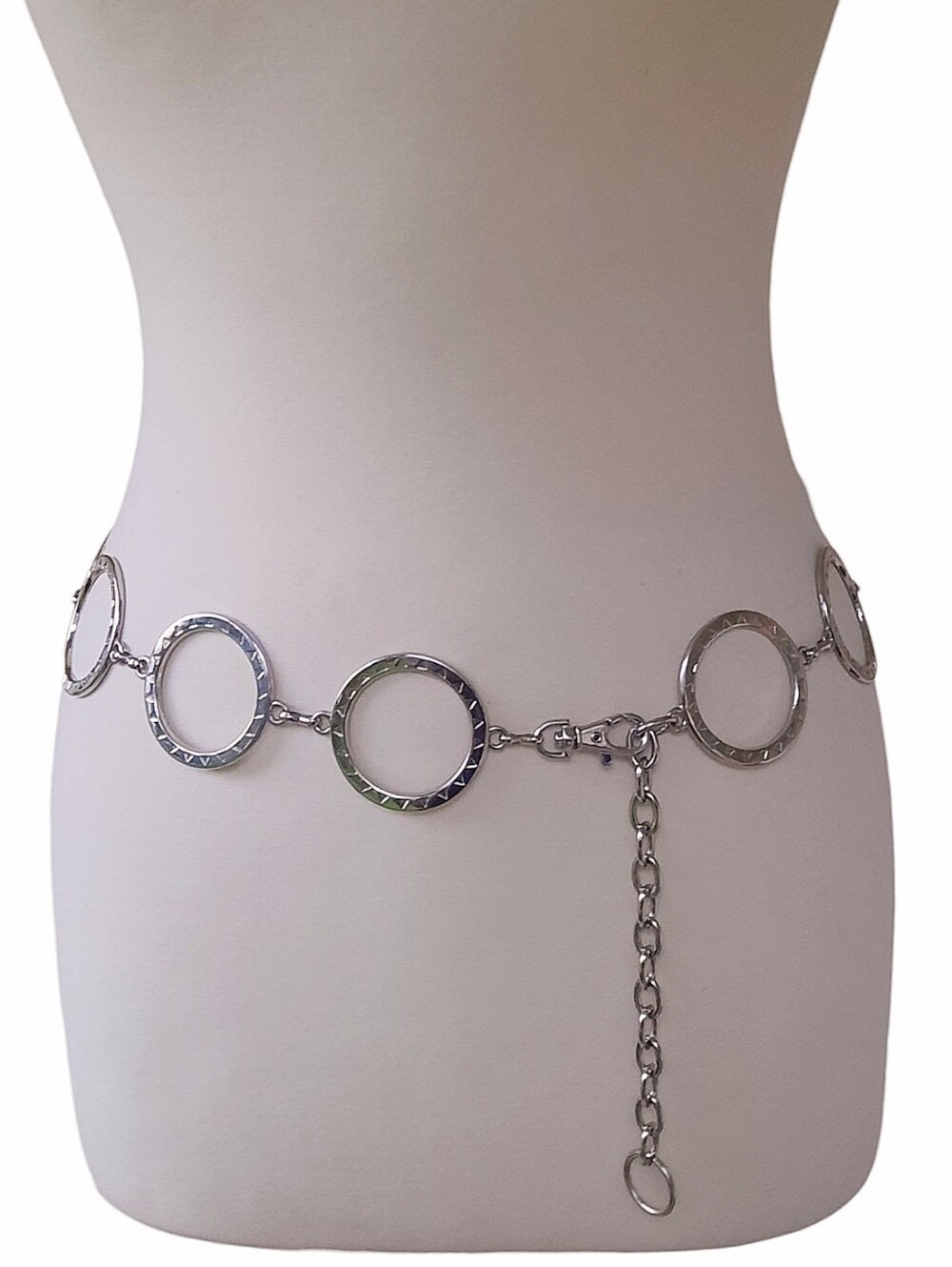 Vintage Wide Silver-Tone Circle Chain Link Adjustable Belt Sz M/L